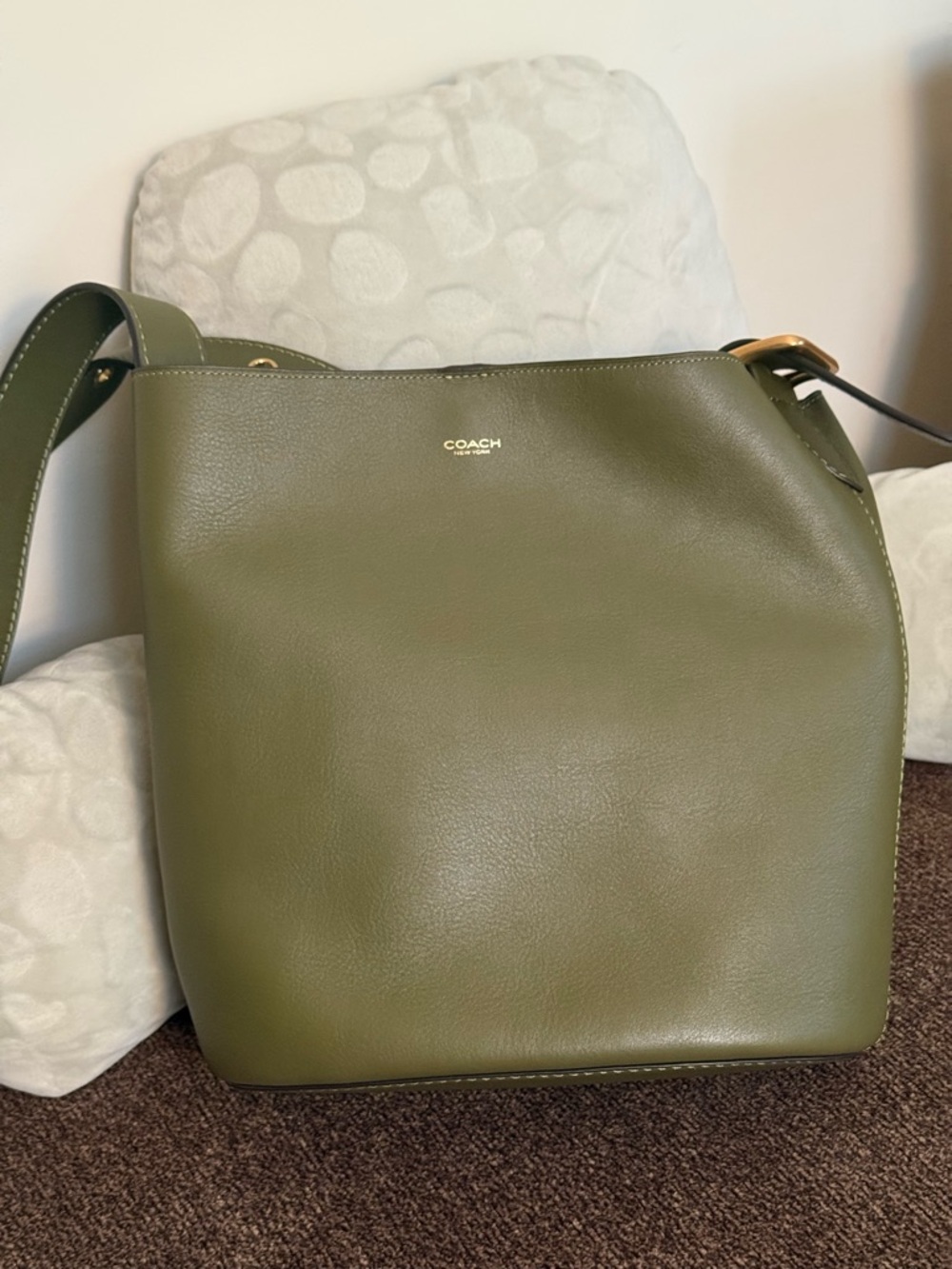 Coach Olive Green Bleecker Leather Bucket Bag EUC - Picture 2 of 9